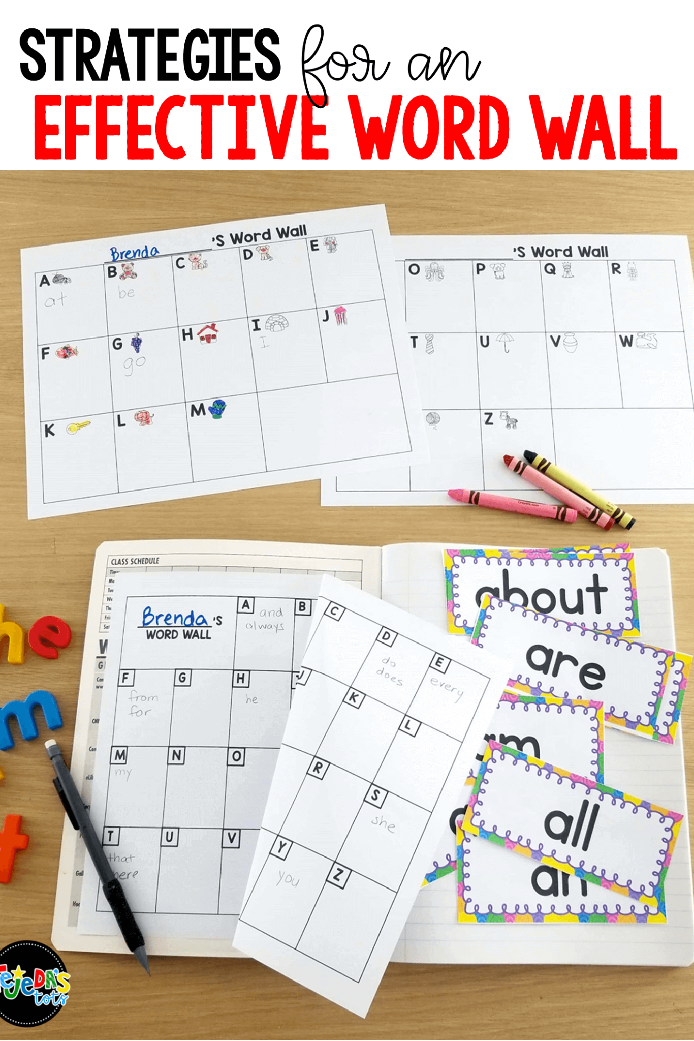 Do your students use your word wall effectively? When kids write, they often misspell sight words that have already been taught and are posted in your room, completely ignoring your word wall. This blog post shares ideas for creating a word wall your students will refer to often! It has tips for reviewing the sight words weekly and includes a free class word wall, plus individual differentiated word walls for personal use! Keep your students accountable for spelling sight words accurately using the strategies in this post. #tejedastots #wordwall