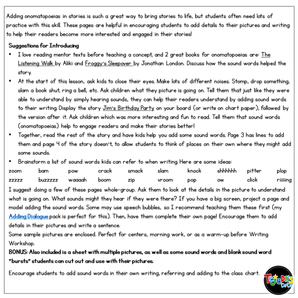 Adding Onomatopoeias: Writing with Sound Words