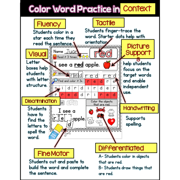 Color Words: Practice Pages, Posters, Assessment