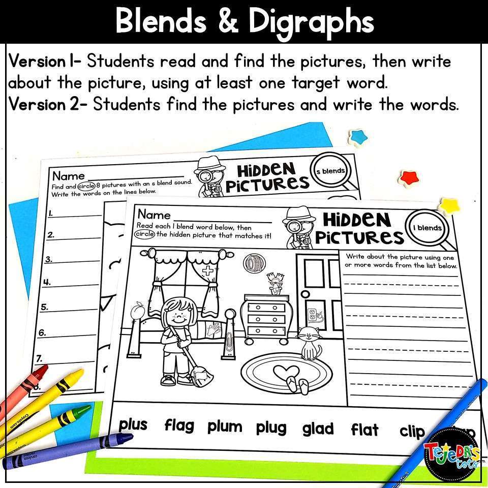 Phonics Hidden Pictures: Blends and Digraphs - Image 2