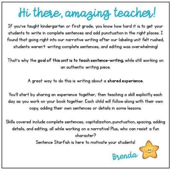 Kindergarten Writing Unit 2 - Sentences
