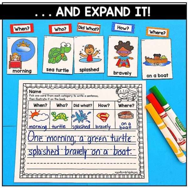 Writing Sentences Ocean Theme Cards for Building Sentences Kindergarten 1st Grad