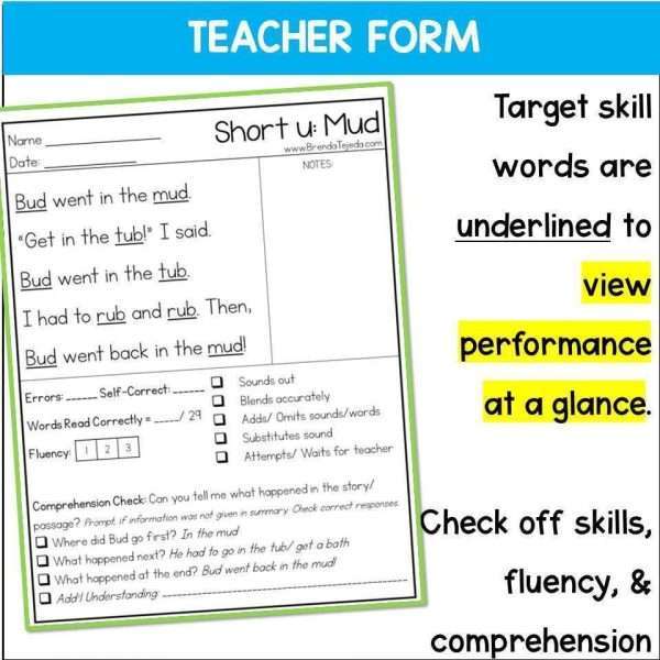 Decodable Running Records Assessments Science of Reading Passages