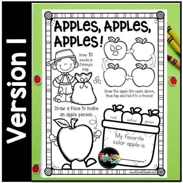 Apples Activity Mats Coloring Page | Johnny Appleseed | Kindergarten 1st Grade