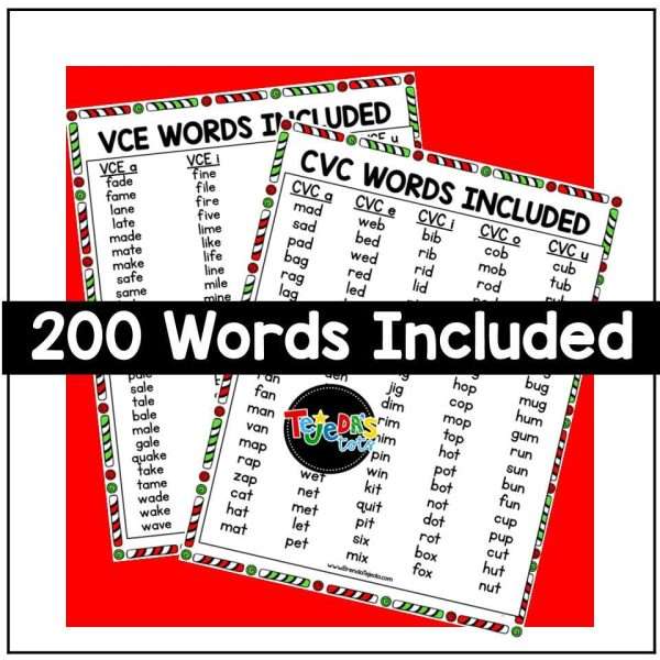 Gingerbread Man CVC and CVCE Phonics Game | 200 Word Cards