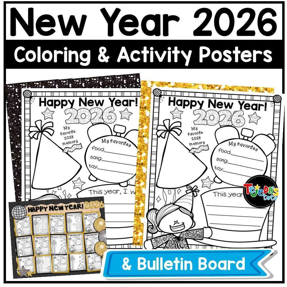 New Years 2026 Coloring Pages and New Year Bulletin Board Countdown Ball - Image 1