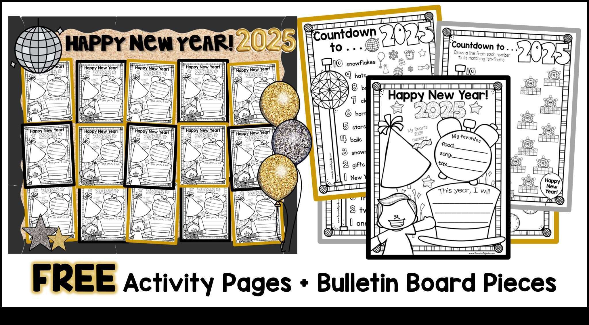 New Years 2026 Coloring Pages and New Year Bulletin Board Countdown Ball - Image 2