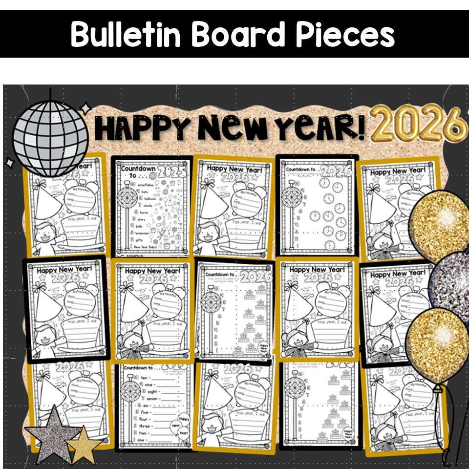 New Years 2026 Coloring Pages and New Year Bulletin Board Countdown Ball - Image 3