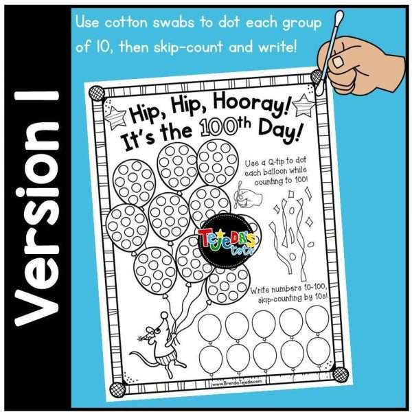 100th Day of School Coloring Page Craft Activity Posters K-1st Grade