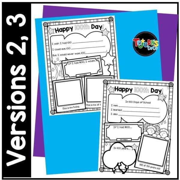 100th Day of School Coloring Page Craft Activity Posters K-1st Grade