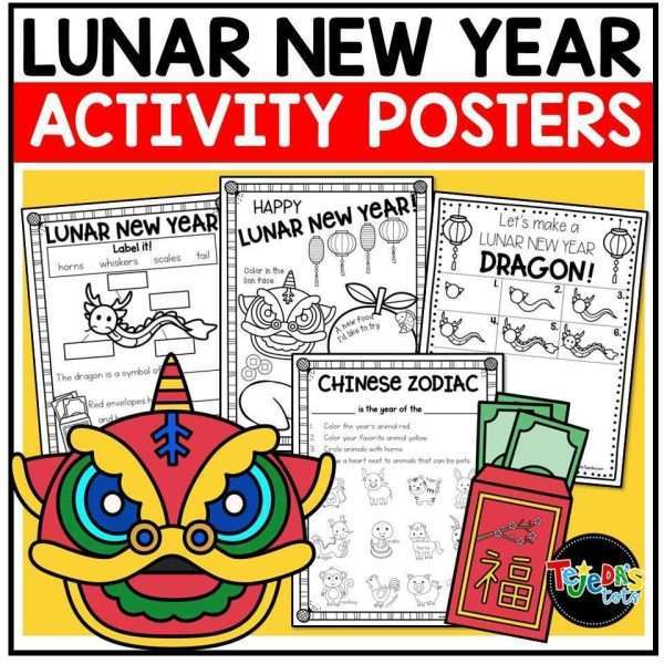 Chinese and Lunar New Year Coloring Pages Directed Drawing Activity Posters