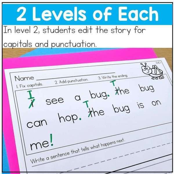 Capitalization and Punctuation Worksheets Phonics Decodable Sentences Editing
