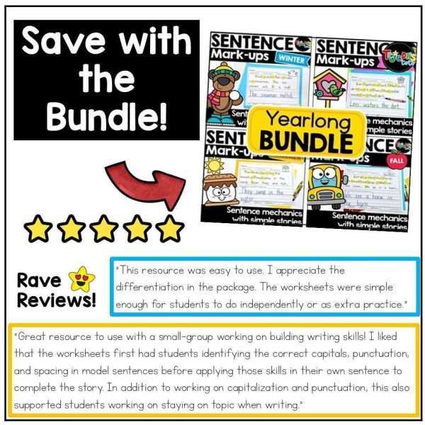 Capitalization and Punctuation Worksheets Phonics Decodable Sentences Editing