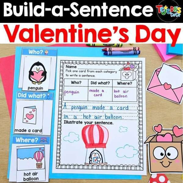Valentine's Day Writing Center Sentence Building Expanding Sentences Worksheets