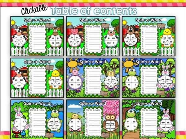 Word Work: Spin-a-Word Mats