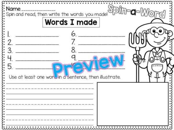 Word Work: Spin-a-Word Mats