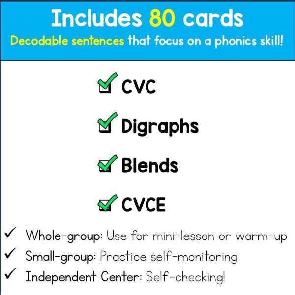 Phonics Task Cards + Slides for Decoding Accuracy and Reading Fluency Bundle