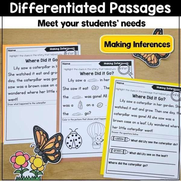 Butterfly Comprehension Passages | Differentiated Reading Practice Comprehension