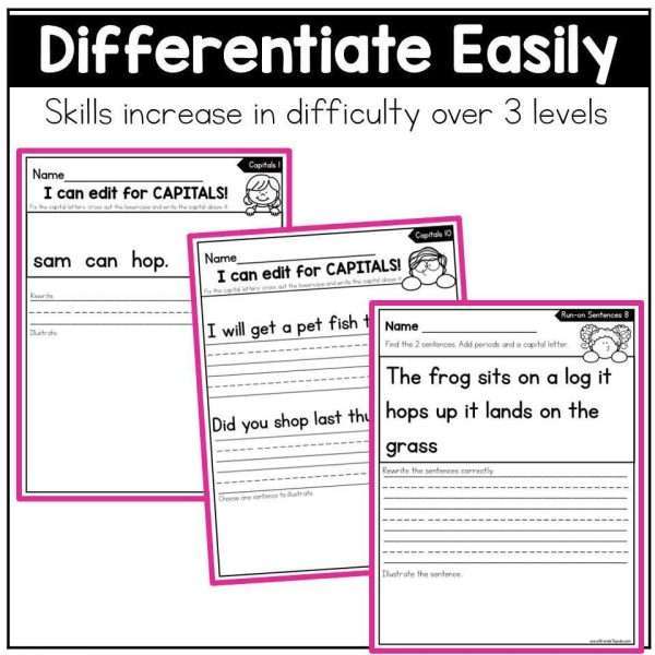 Editing Sentences Capitalization and Punctuation Worksheets Decodable