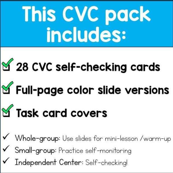 CVC Phonics Task Cards for Decoding Accuracy Reading Fluency Science of Reading