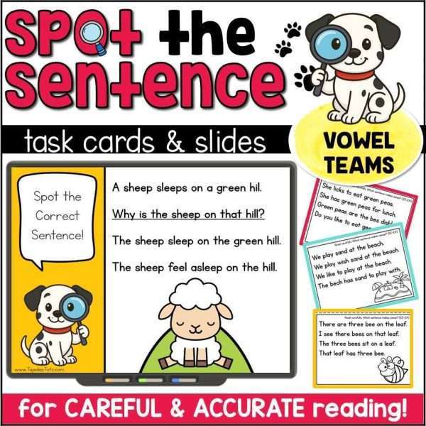 Vowel Teams Phonics Task Cards for Decoding Reading Fluency Science of Reading