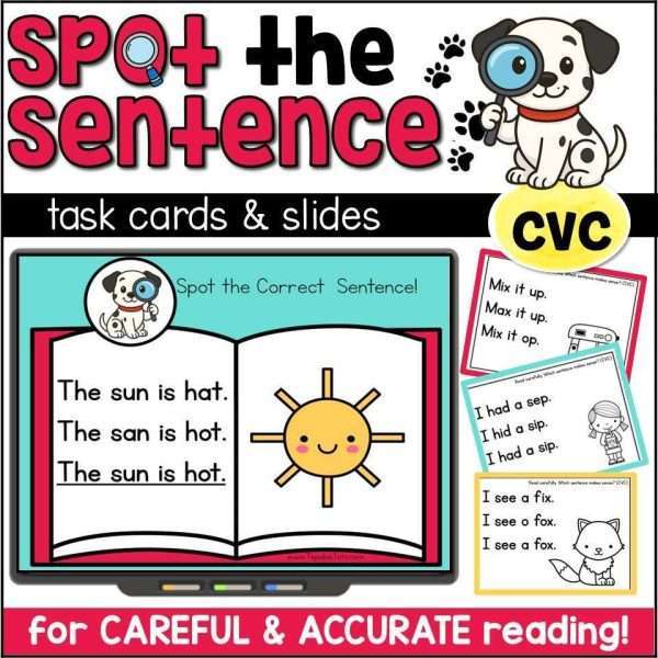 CVC Phonics Task Cards for Decoding Accuracy Reading Fluency Science of Reading