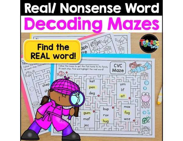 Nonsense Word Fluency Practice Mazes CVC Digraphs Blends