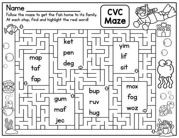 Nonsense Word Fluency Practice Mazes CVC Digraphs Blends - Tejeda's Tots