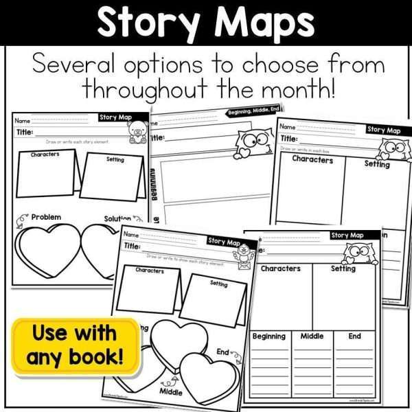 February Story Maps Bookmarks Book Trackers Valentines Day Reading Log