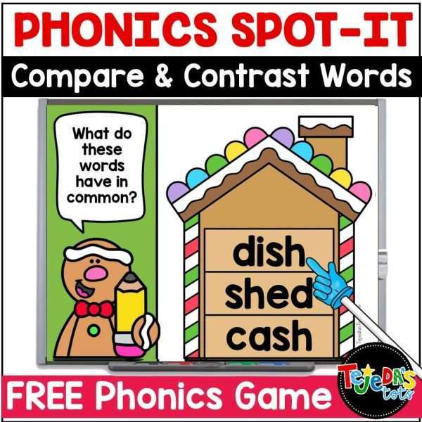 Gingerbread Phonics Christmas Phonics Game PowerPoint Compare & Contrast Words