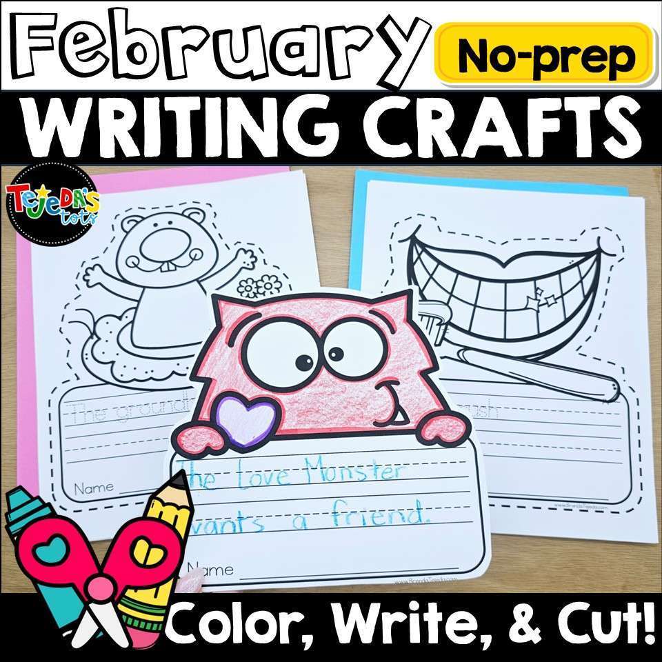 February Valentines Day Writing Crafts Coloring Pages for Kindergarten 1st Grade - Image 1