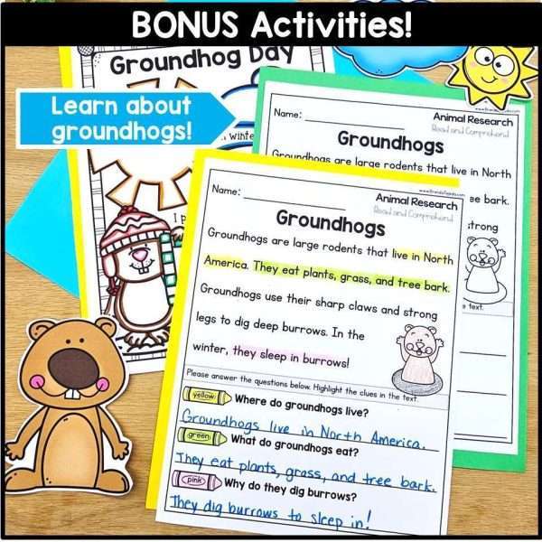 Groundhog Day Reading Book Companion Craft Comprehension and Writing Activities