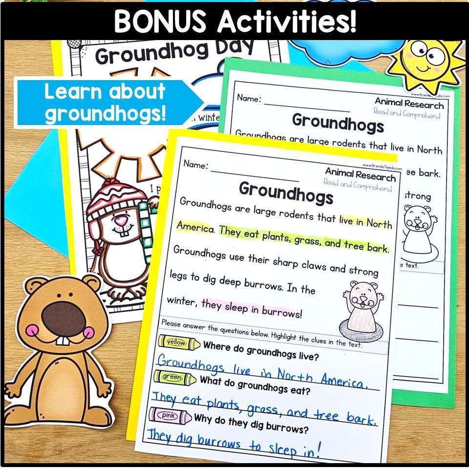 Groundhog Day Reading Book Companion Craft Comprehension and Writing Activities - Image 3
