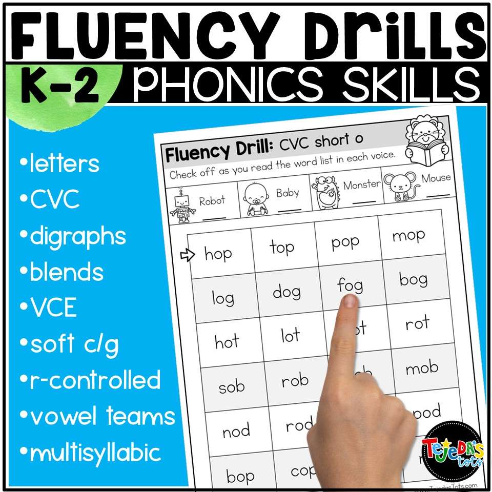 Reading Fluency Practice Letter Naming Fluency CVC Word List Digraphs VCE Blends - Image 1