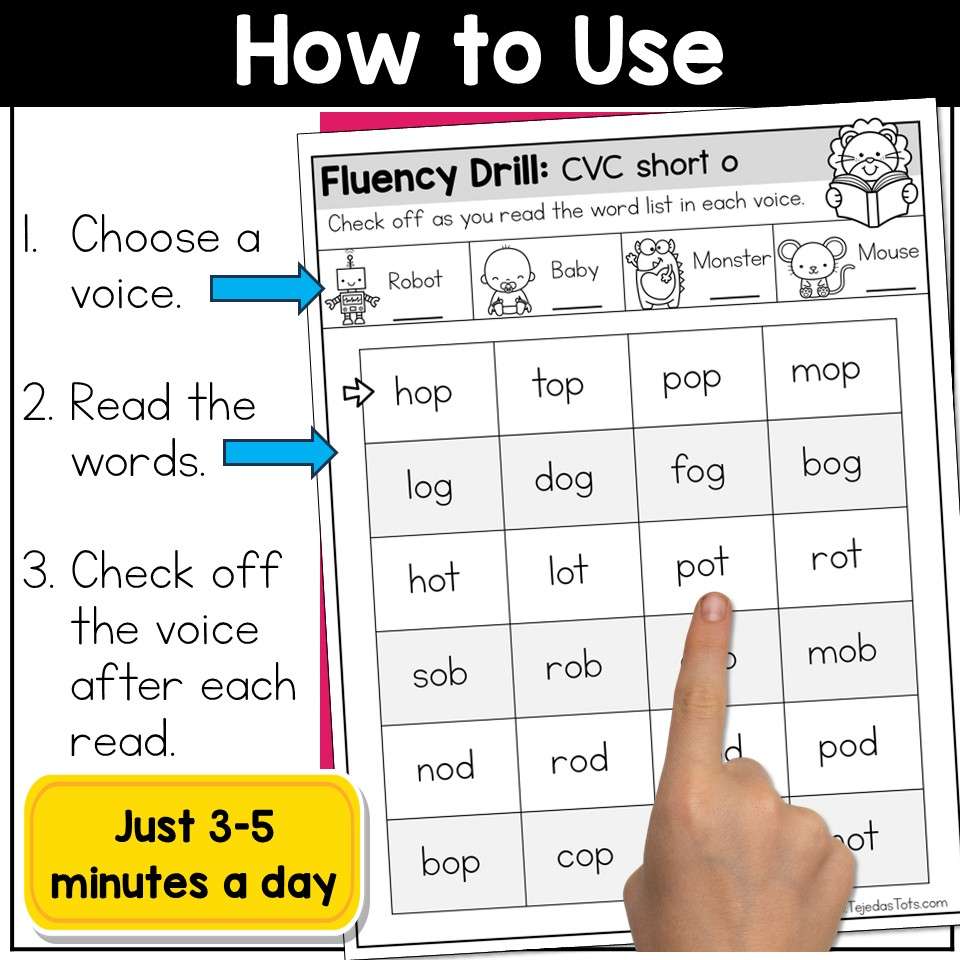 Reading Fluency Practice Letter Naming Fluency CVC Word List Digraphs VCE Blends - Image 4