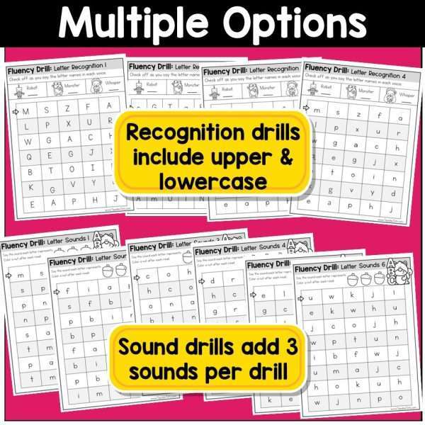 Reading Fluency Practice Letter Naming Fluency CVC Word List Digraphs VCE Blends