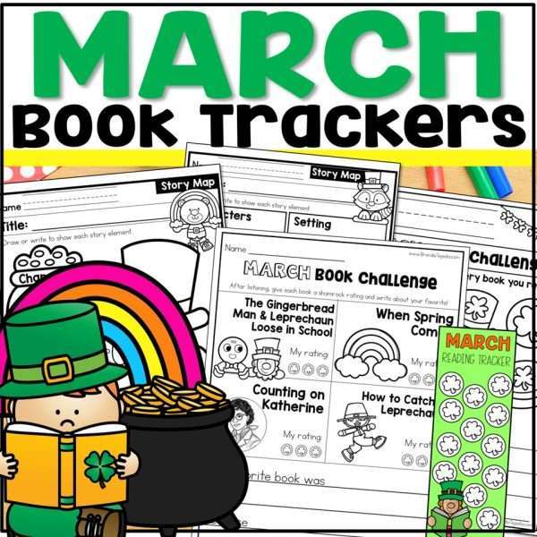 March Reading Logs Story Maps Bookmarks Book Trackers St Patricks Day Spring