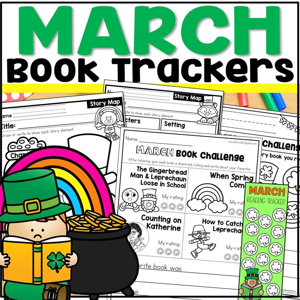March Reading Logs Story Maps Bookmarks Book Trackers St Patricks Day Spring - Image 1