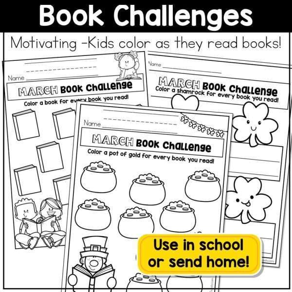 March Reading Logs Story Maps Bookmarks Book Trackers St Patricks Day Spring