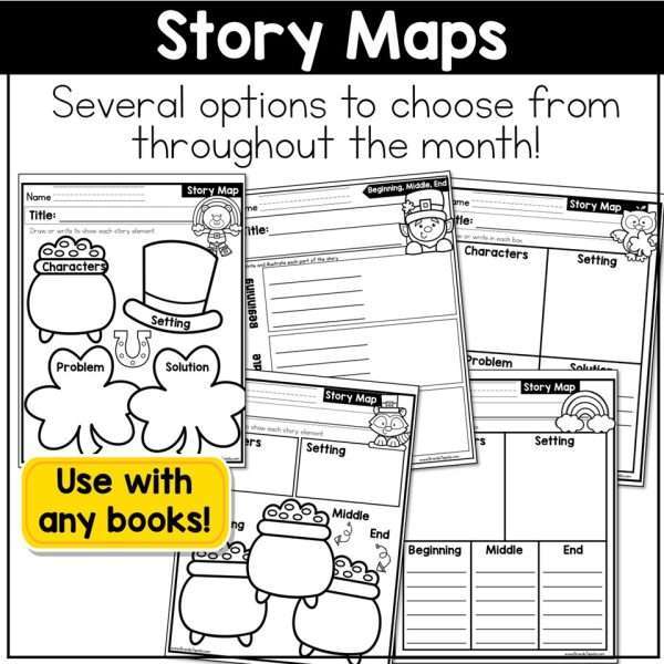 March Reading Logs Story Maps Bookmarks Book Trackers St Patricks Day Spring