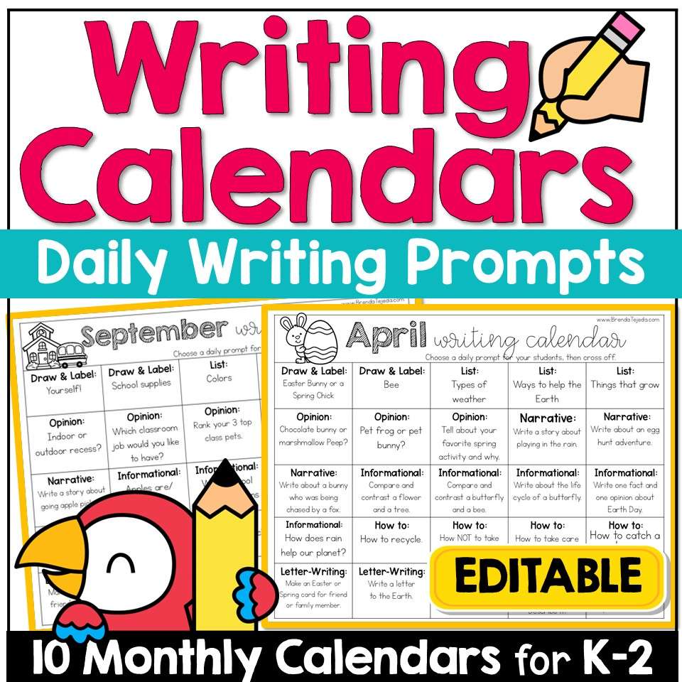 Daily Writing Prompts Monthly Calendars Kindergarten 1st Grade Writing Center - Image 1