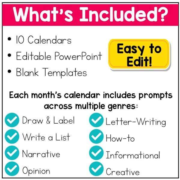 Daily Writing Prompts Monthly Calendars Kindergarten 1st Grade Writing Center