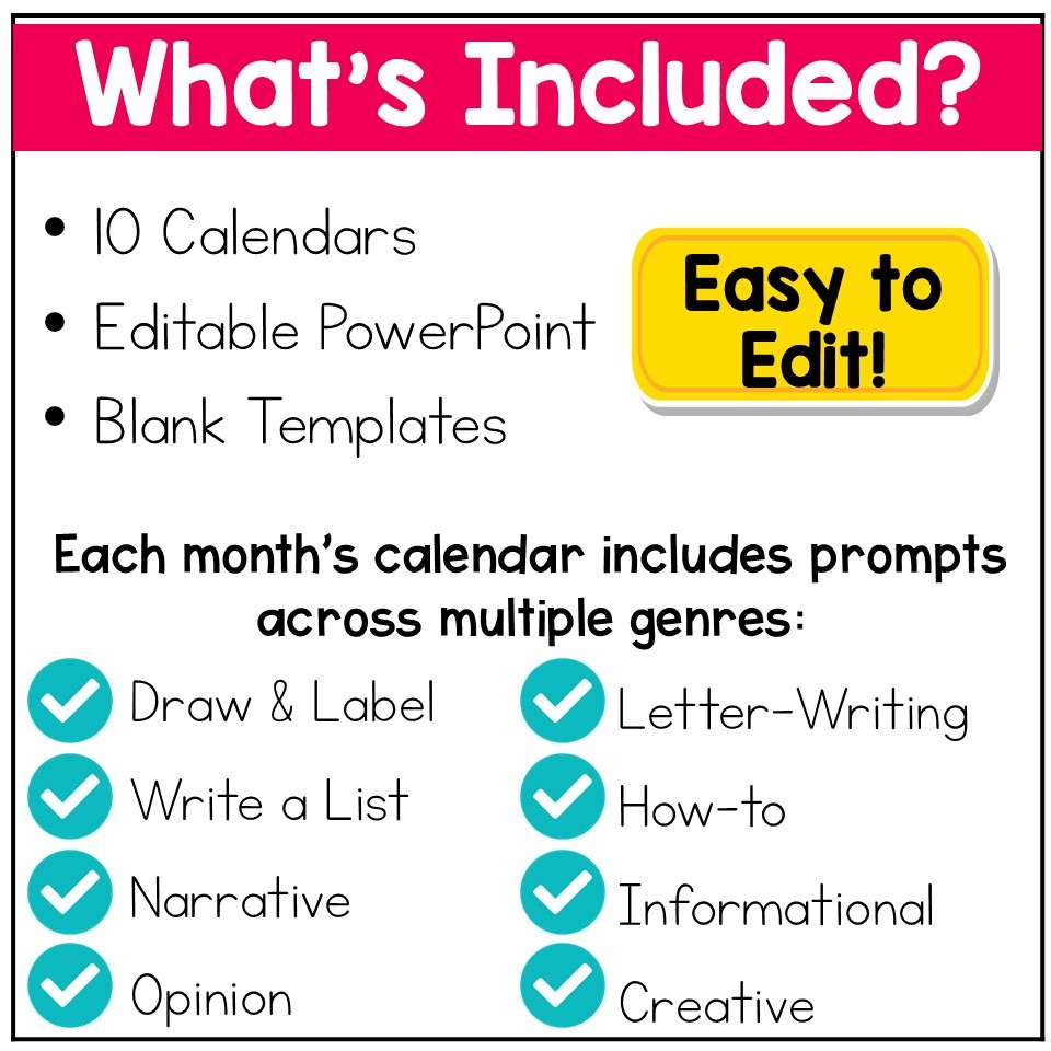 Daily Writing Prompts Monthly Calendars Kindergarten 1st Grade Writing Center - Image 3