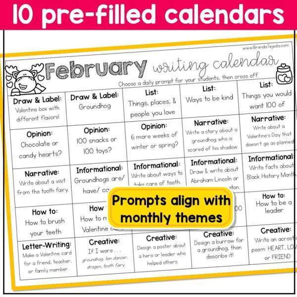 Daily Writing Prompts Monthly Calendars Kindergarten 1st Grade Writing Center