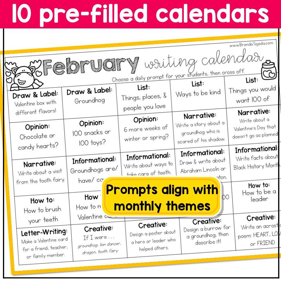 Daily Writing Prompts Monthly Calendars Kindergarten 1st Grade Writing Center - Image 4