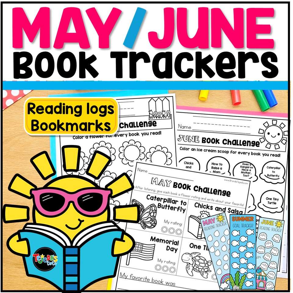 Summer Reading Logs Story Map Bookmarks Book Tracker Graphic Organizers May June - Image 1