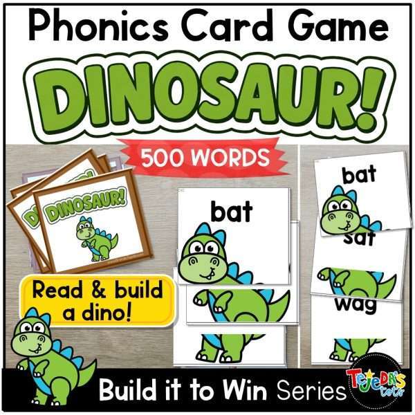 Phonics Card Game Dinosaurs Theme Kindergarten 1st Grade CVC Digraphs Blends VCE