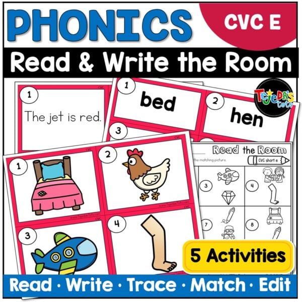 CVC Short E Read the Room Write the Room Phonics Center Kindergarten 1st Grade - Image 1