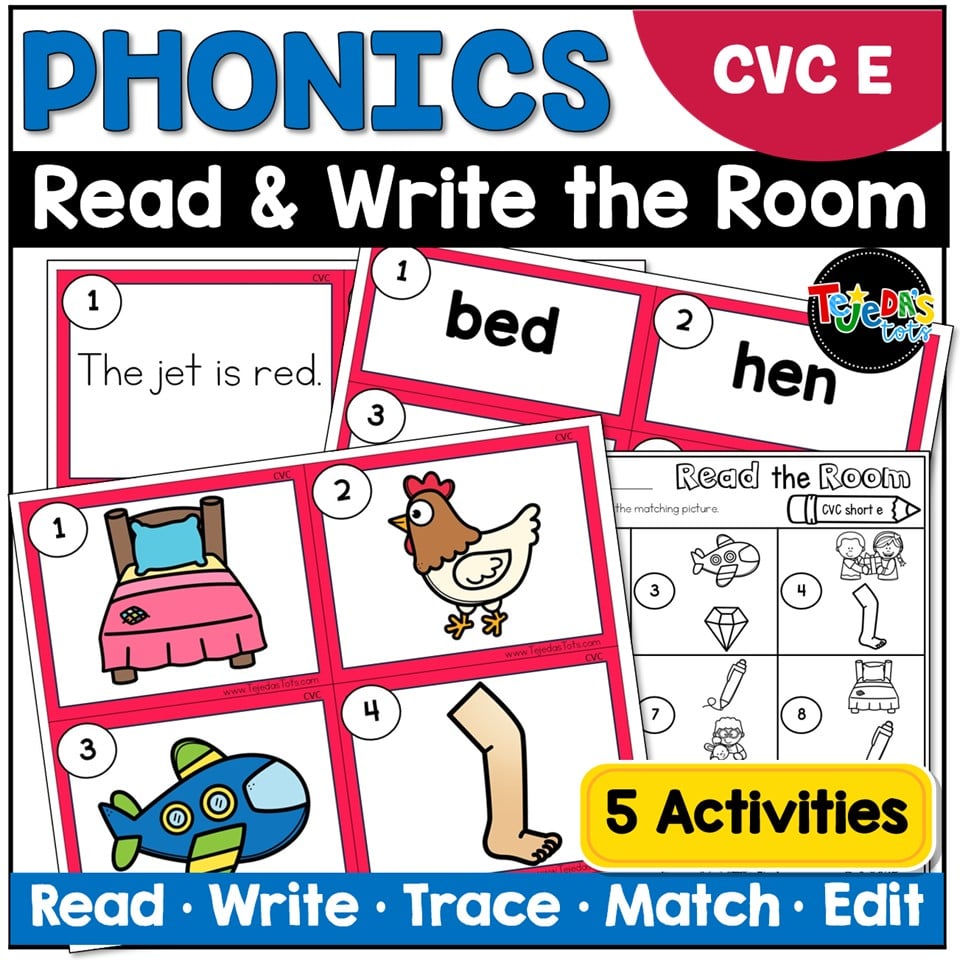 CVC Short E Read the Room Write the Room Phonics Center Kindergarten 1st Grade