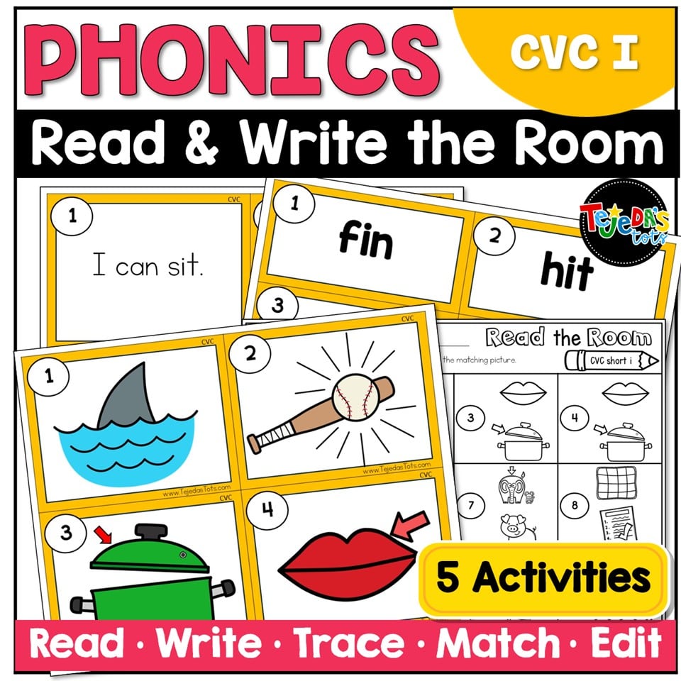 CVC Short I Read the Room Write the Room Phonics Center Kindergarten 1st Grade